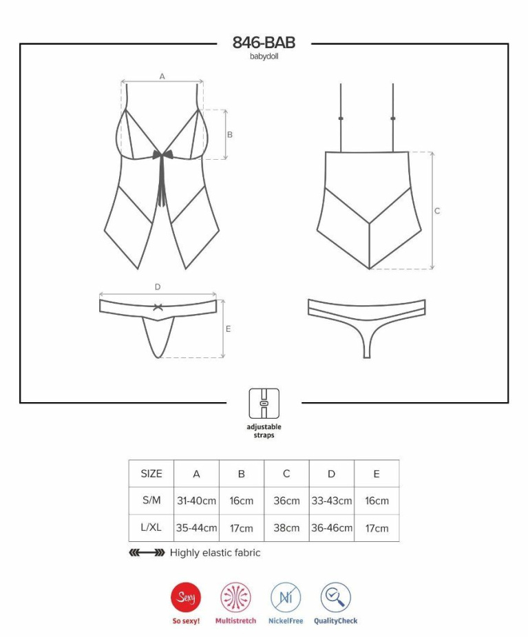 Obsessive - 846-BAB-1 Babydoll & Thong - Black - L/XL photo