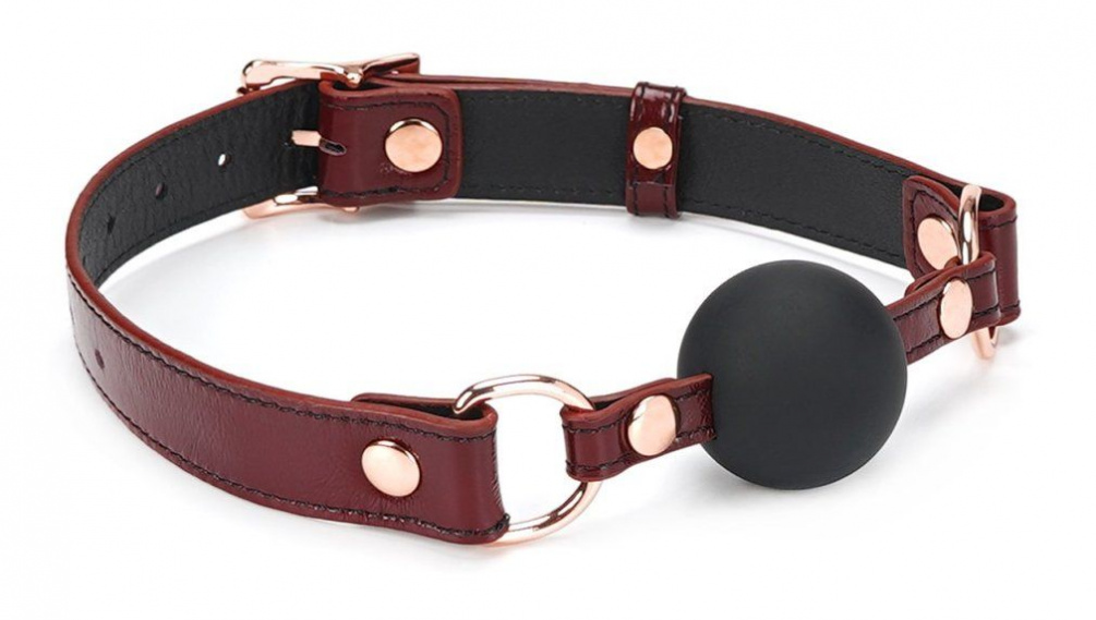 Made from food-grade silicone and durable genuine leather, i... Liebe Seele - Silicone Ball Gag w Leather Straps - Wine Red photo-3