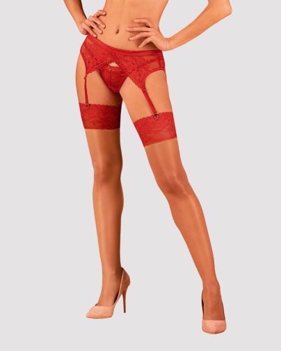 Obsessive - Lacelove 蕾絲絲襪 - 紅色 - 加大/加加大碼 照片