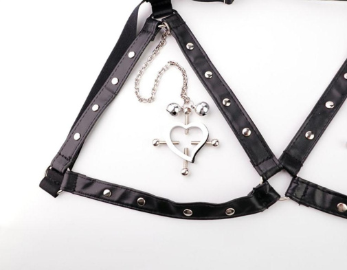 FAAK - Heart Screw Nipple Clamps Belt - Black 照片