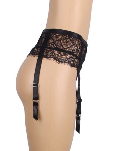 Ohyeah - Lace High Waist Garter Thong - Black - M 照片