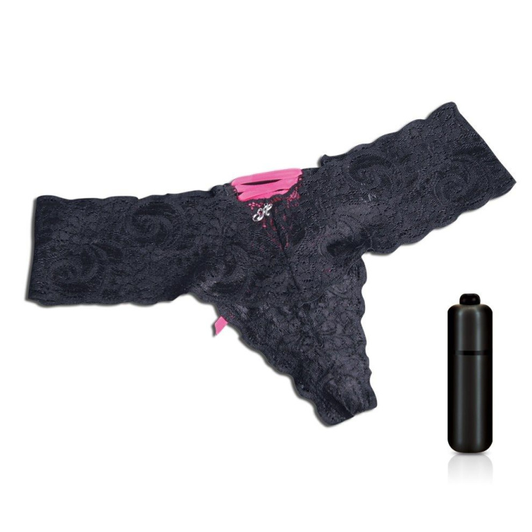 Hustler - Lace Up Back Vibrating Panty - Black - ML photo