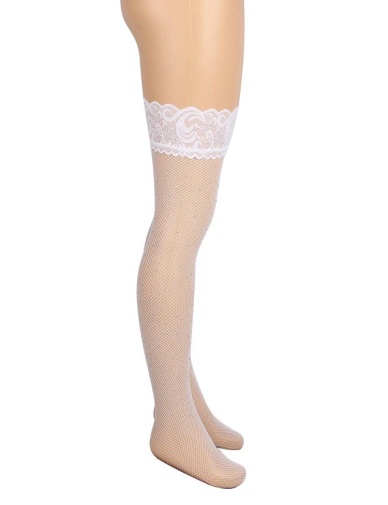 Ohyeah - Lace Rhinestone Stockings - White - XL photo