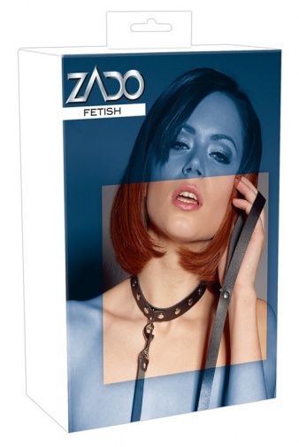 Zado - 皮革颈圈连牵带 - 黑色 照片