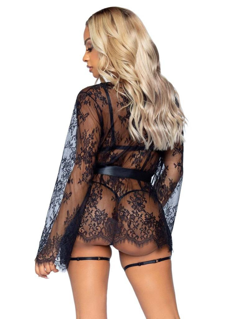 Leg Avenue - All Romance Teddy Robe Set - Black - L photo