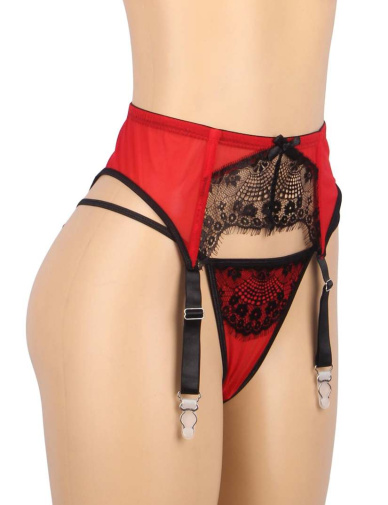 Ohyeah - Lace Garter Panty - Black/Red - L 照片