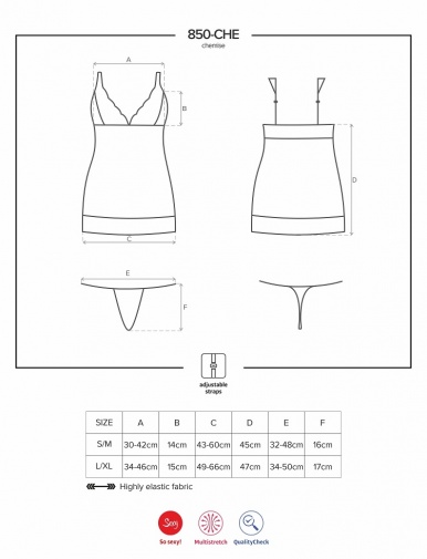 Obsessive - 850-CHE-6 襯裙和丁字褲 - 藍色 - L/XL 照片