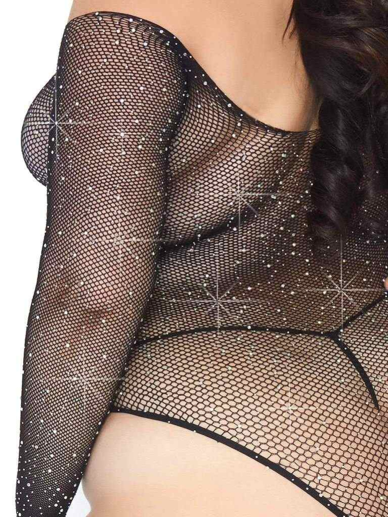 Leg Avenue - Rhinestone Fishnet Bodysuit - Black - 1X-2X photo