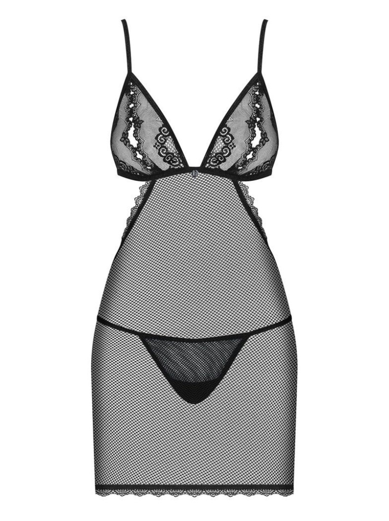 Obsessive - Millagro Chemise & Thong - Black - S/M photo