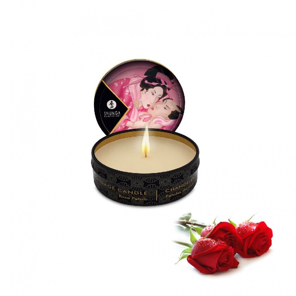 This soy based candle can be used both as an ambiance candle... Shunga - Aphrodisia Massage Candle Rose Petals - 30ml photo-3