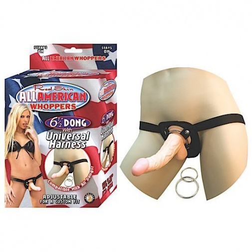 Nasstoys - All American Whoppers 6.6″ Dong w/ Universal Harness - Flesh photo