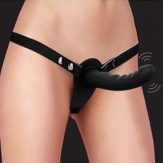 Ouch - Dual Vibro Ribbed Strap-On - Black photo