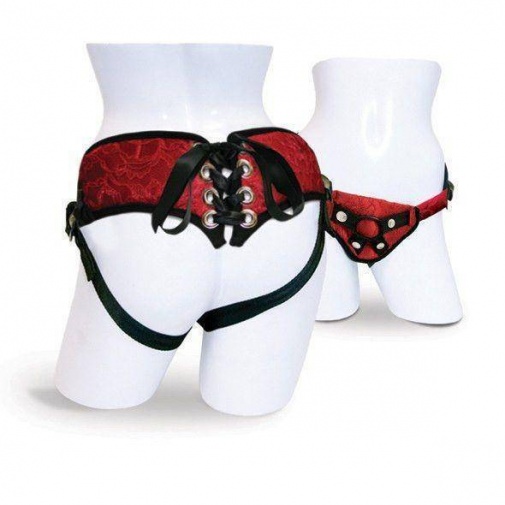 Sportsheets - Lace Corsette Strap-On - Red photo