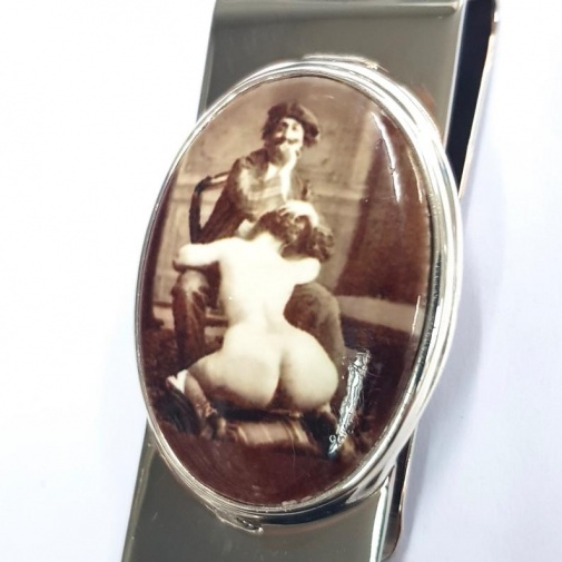 Victorian Style Erotic Enamel 'Artist' Money Clip 925 sterling Silver photo