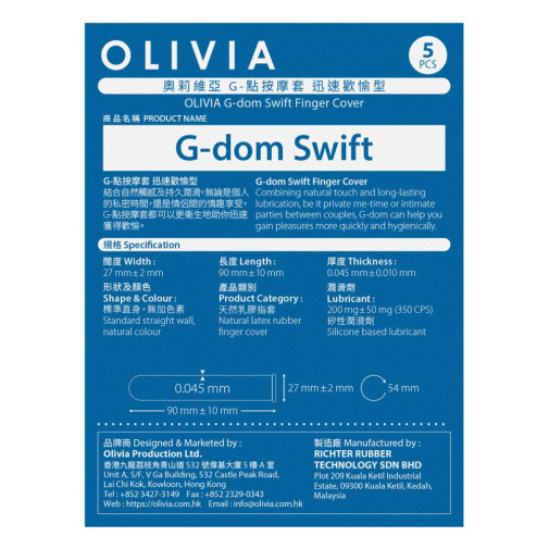 Olivia - G-dom Swift Finger Condoms 5's Pack photo
