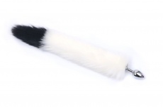 MT - Anal Plug S-size with Artificial wool tail - White/Black photo
