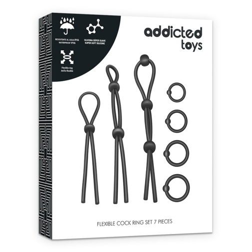 Addicted Toys - 可調校陰莖環 套裝 7 件裝 - 黑色 照片