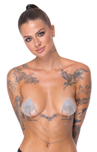 Cottelli - Glitter Nipple Stickers w 3 Chains - Silver photo