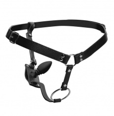 Strict - Male Harness with Silicone Butt Plug - Black photo