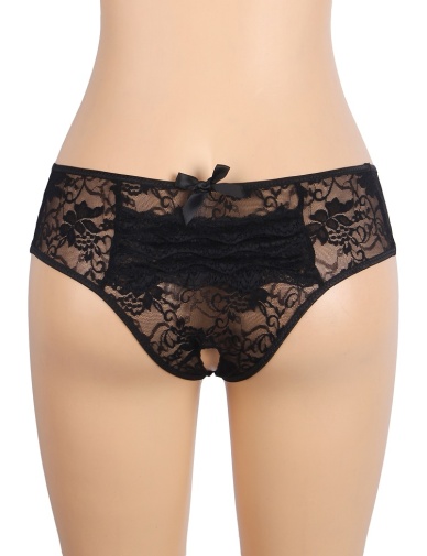 Ohyeah - Lace Crotchless Panty - Black - M photo