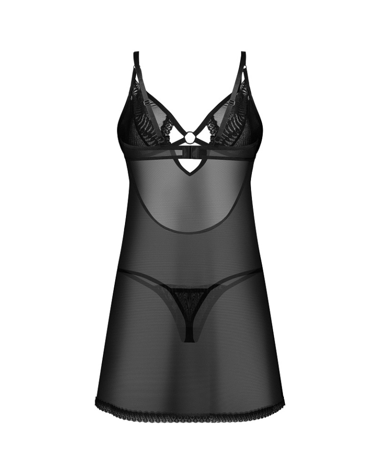 Obsessive - Alliane 透視連身裙內衣 及丁字褲 - 黑色 - 大碼/加大碼 照片
