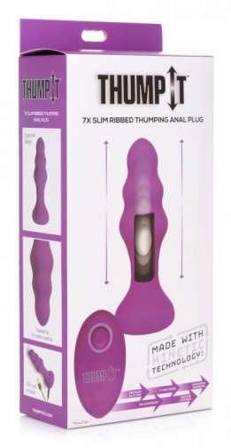 Thump It - 7X Slim Ribbed Thumping Anal Plug - Purple photo