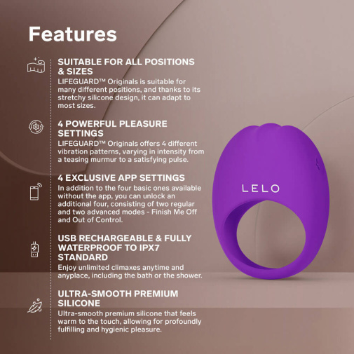 Lelo - Lifeguard Orginals 可APP控震動陰莖環 - 紫色 照片