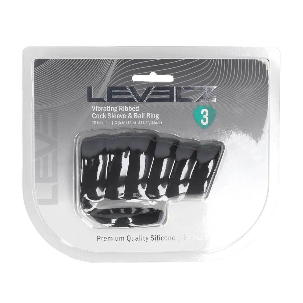 Levelz - 震动式螺纹阴茎增粗套 - 黑色 照片-5