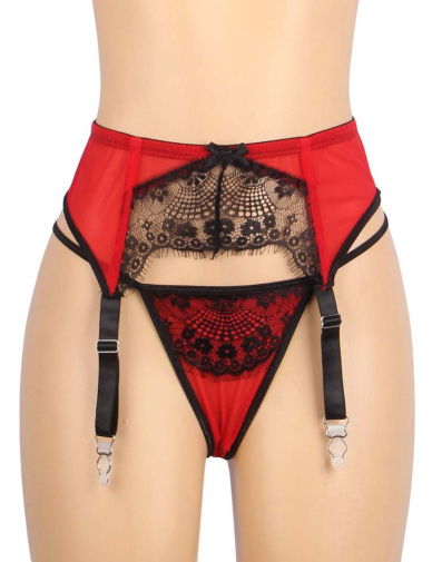 Ohyeah - Lace Garter Panty - Black/Red - M 照片
