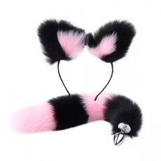 MT - Tail Plug w Cat Ears - Pink/Black photo