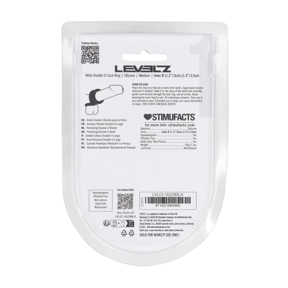 Levelz - 宽版双 O 型阴茎环 M码 - 黑色 照片-9