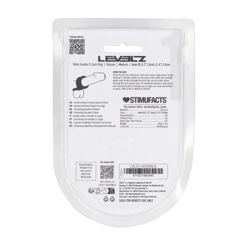 Levelz - 宽版双 O 型阴茎环 M码 - 黑色 照片