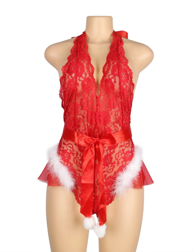 Ohyeah - Christmas Halter Teddy - Red - M photo