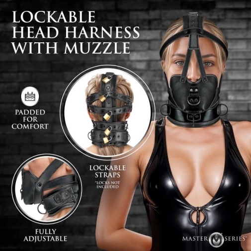 Master Series - Lockable Head Harness - Black 照片