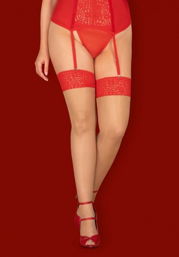 Obsessive - Blossmina Stockings - Red - 4XL/5XL photo