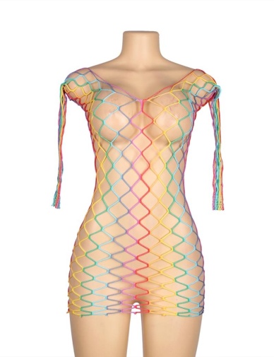 Ohyeah - Long Sleeve Fishnet Dress - Rainbow - XL 照片