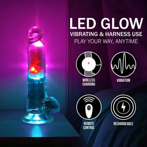 RealRock - 7" LED Vibro Dildo w Balls - Clear 照片