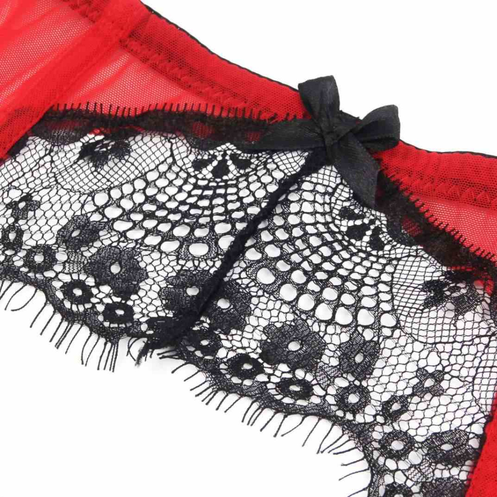 Ohyeah - Lace Garter Panty - Black/Red - M 照片-11