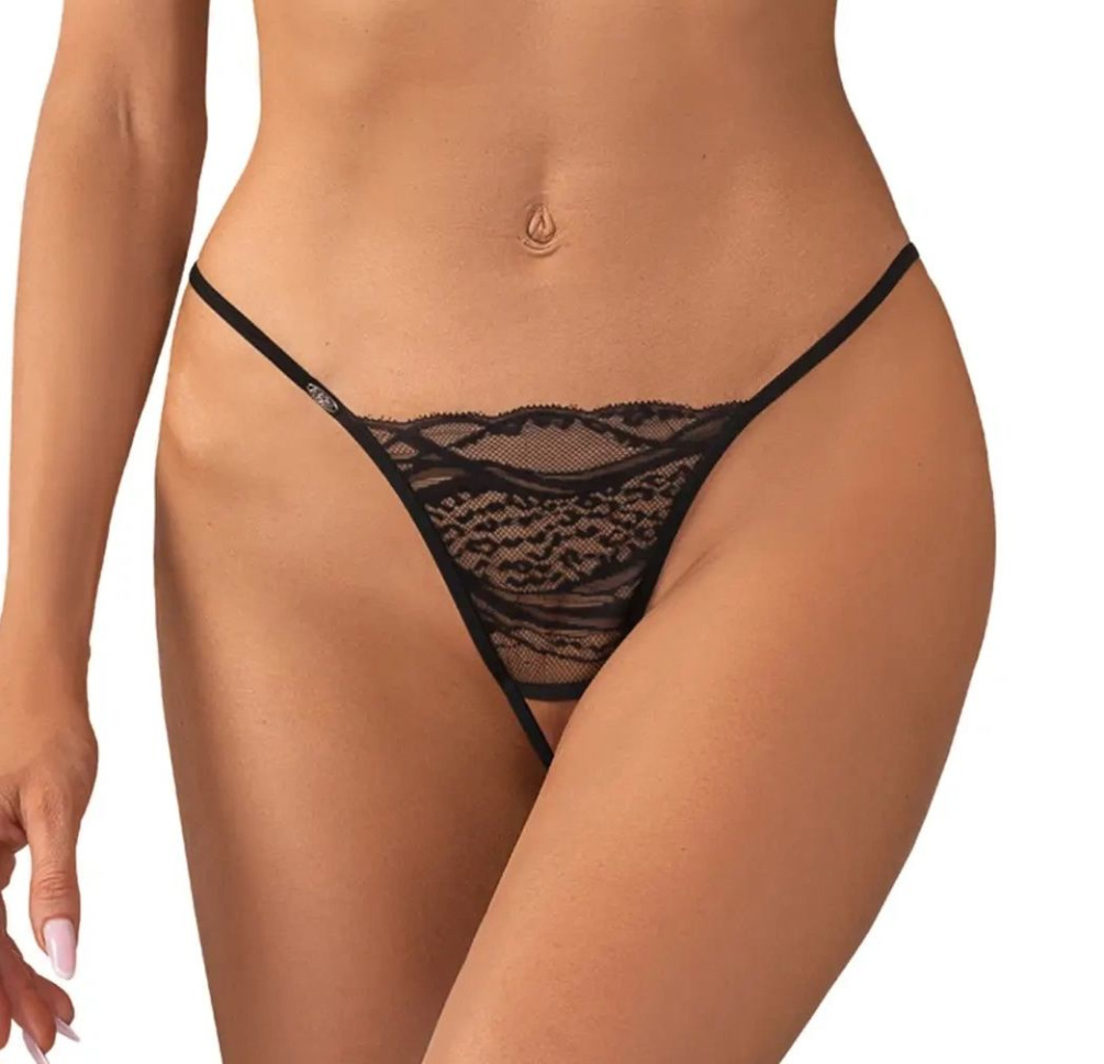 Obsessive - Bianca Crotchless Thong 2pcs - Black - S/M 照片-3