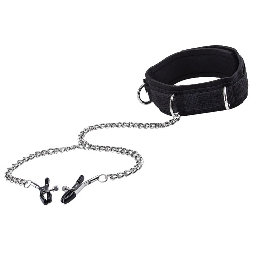 Ouch - Velcro Collar w Nipple Clamps - Black photo