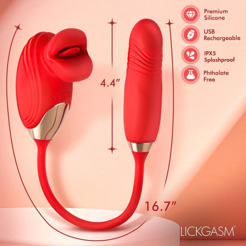 Lickgasm - Bliss Kiss Stimulator w Thrusting Vibrator - Red photo