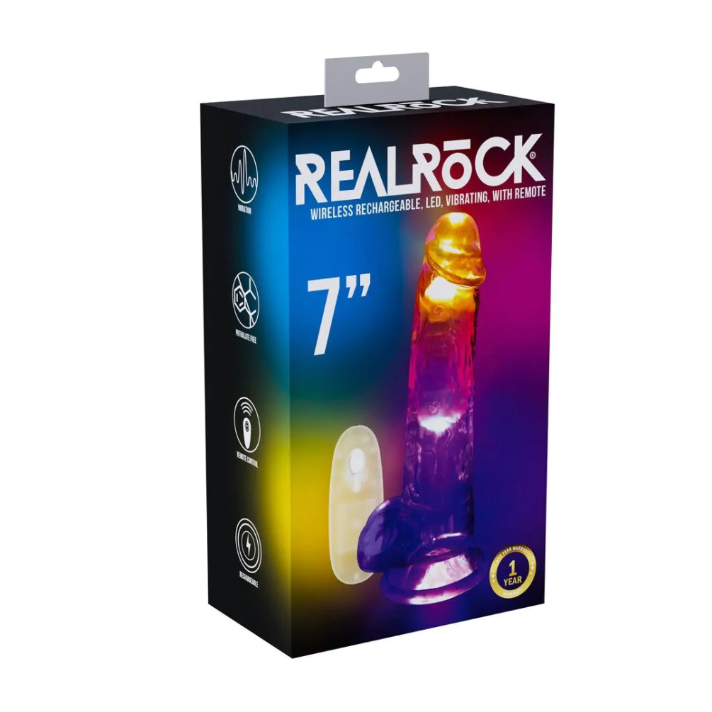 RealRock - 7" LED Vibro Dildo w Balls - Clear 照片-12