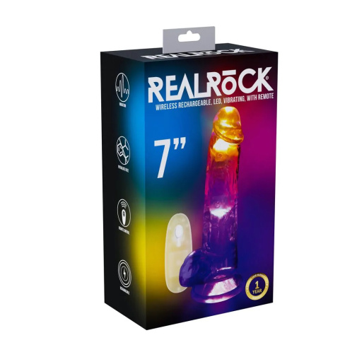 RealRock - 7" LED Vibro Dildo w Balls - Clear 照片