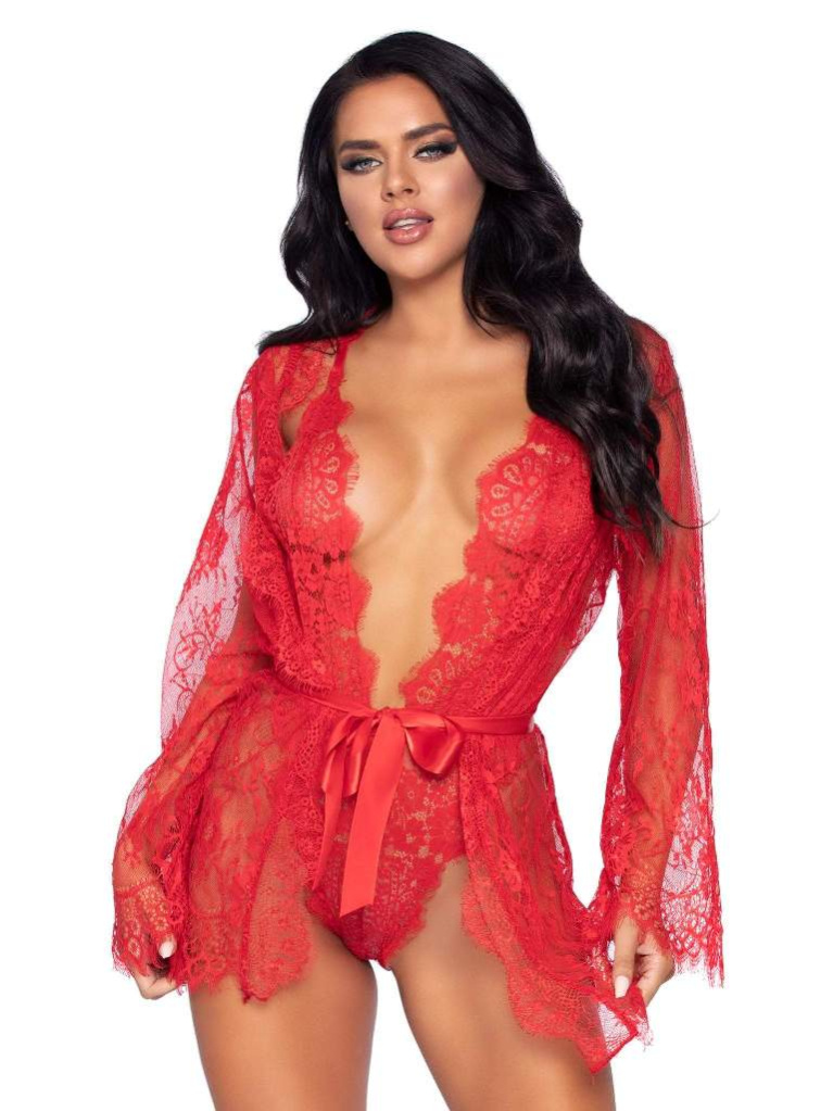 Leg Avenue - Love Affair Robe & Teddy Set - Red - L photo
