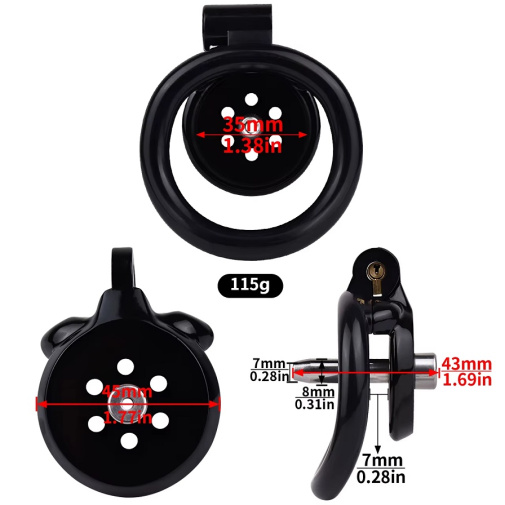 FAAK - Resin Chastity Cage 45mm w Catheter & Belt - Black photo