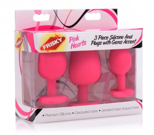 Frisky - Hearts 3 Piece Silicone Anal Plugs w/Gem Accents - Pink photo