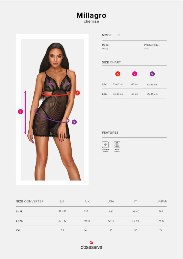 Obsessive - Millagro 連身裙連丁字褲 - 黑色 - L/XL 照片