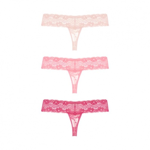 Underneath - Rose Thongs Set 3 pcs  - Pink - L/XL photo