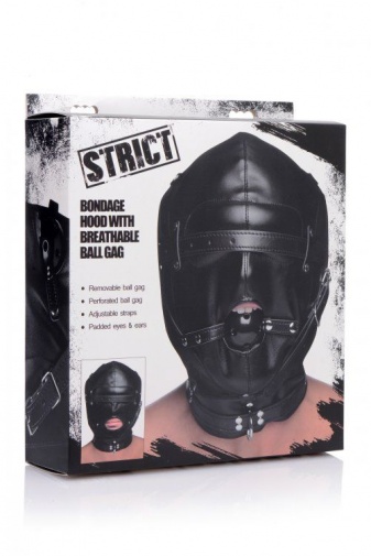 Strict - Bondage Hood with Breathable Ball Gag - Black photo