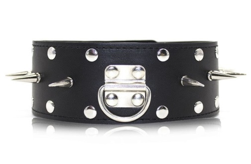 Kiotos - Spiked Leather Collar w Leash - Black photo